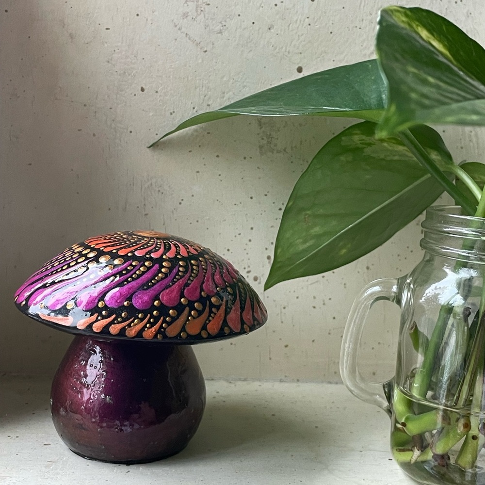 Hand Painted Mandala Mushroom Handmade